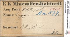 Etiketten zu Quarz (Chalcedon, Achat, Onyx) (NHMW-MIN-Au877)